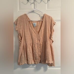 Elegant Peach Ruffle Sleeve Blouse